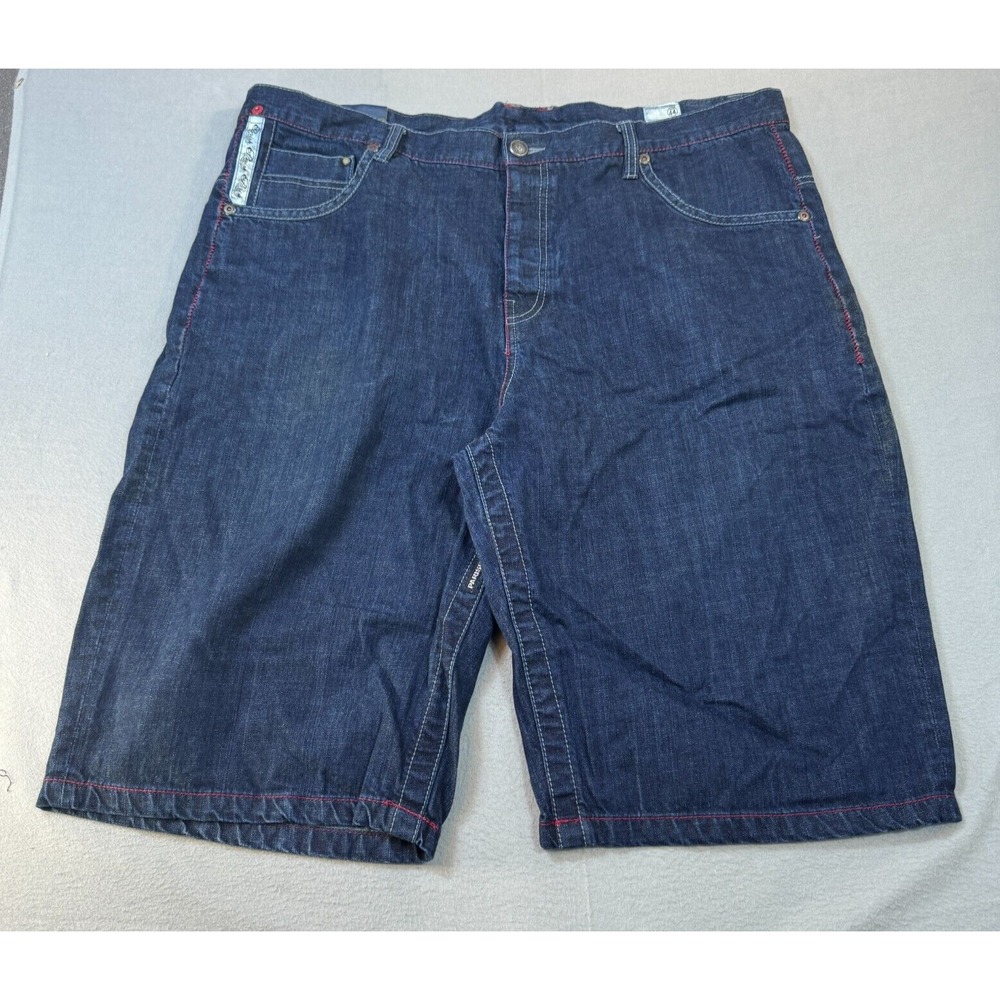 Parish Nation Shorts 44x13 Y2K Mens Blue Denim Cotton High‎ Rise Button-Fly